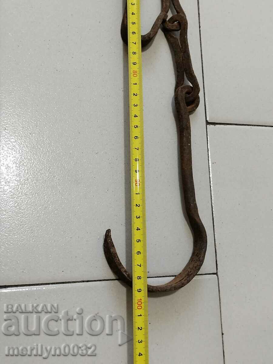 Old wrought iron chain with hook, hearth chain hook chain - 6
