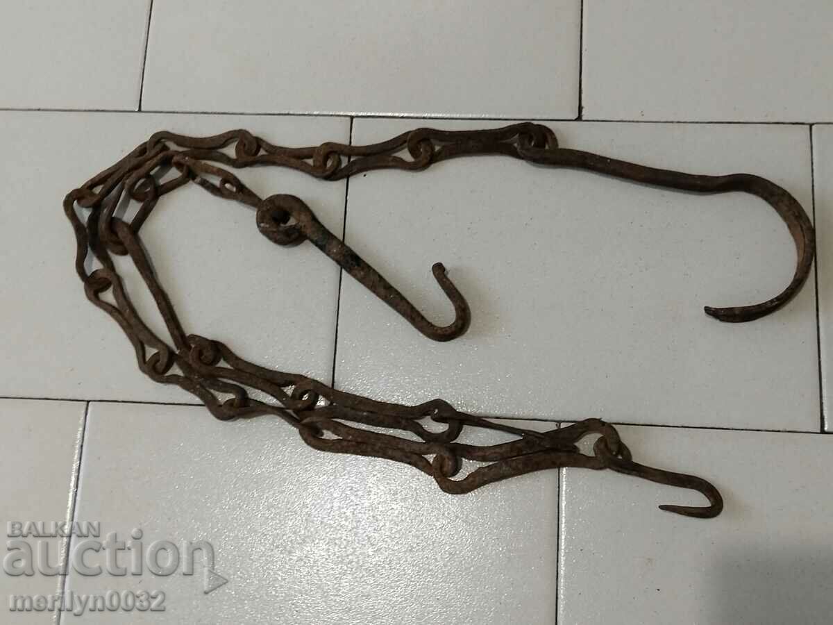 Old wrought iron chain with hook, hearth chain hook chain - 7