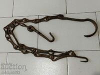 Old wrought iron chain with hook, hearth chain hook chain