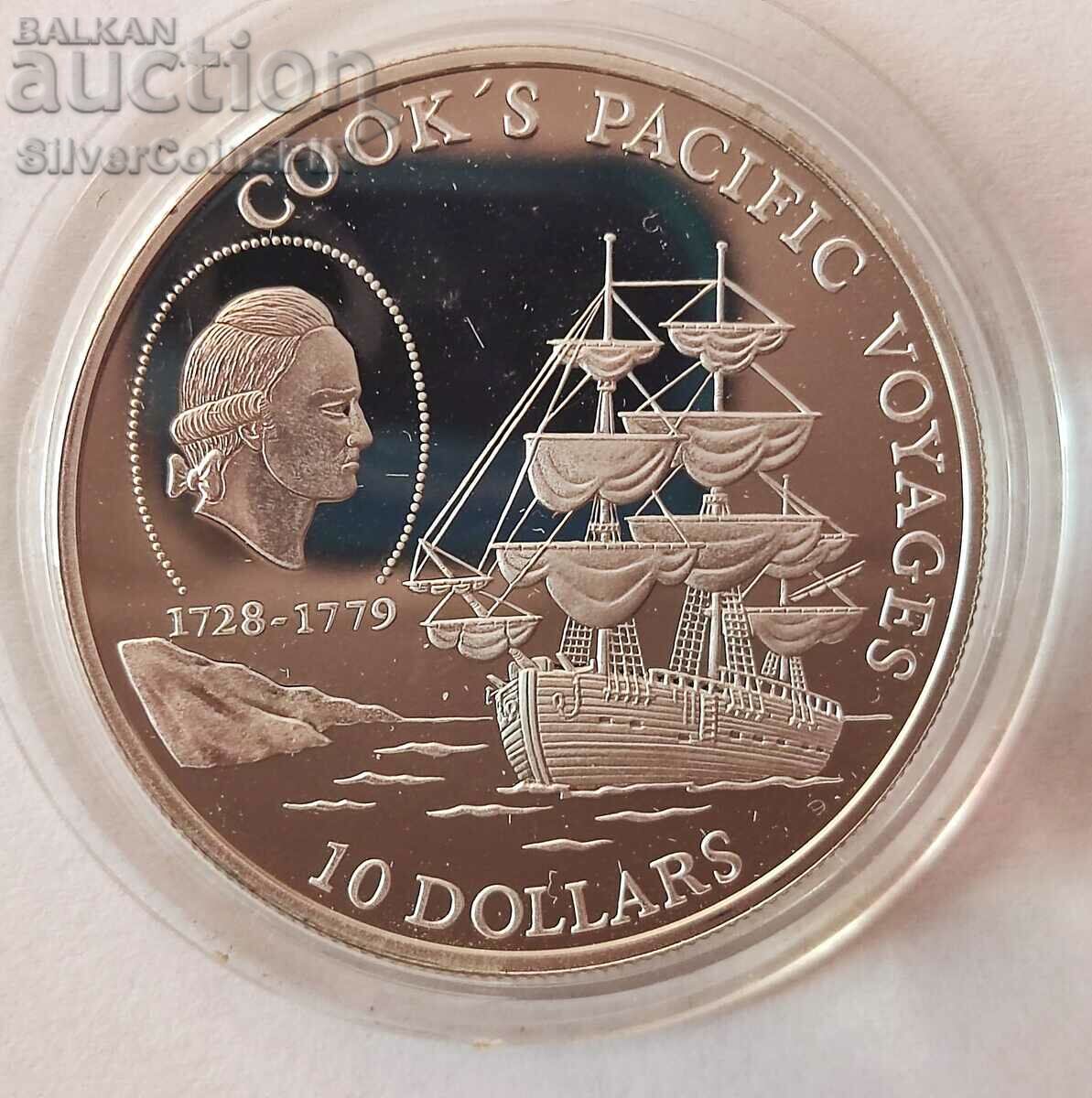 Silver $10 Voyager Ship 1992 New Islands