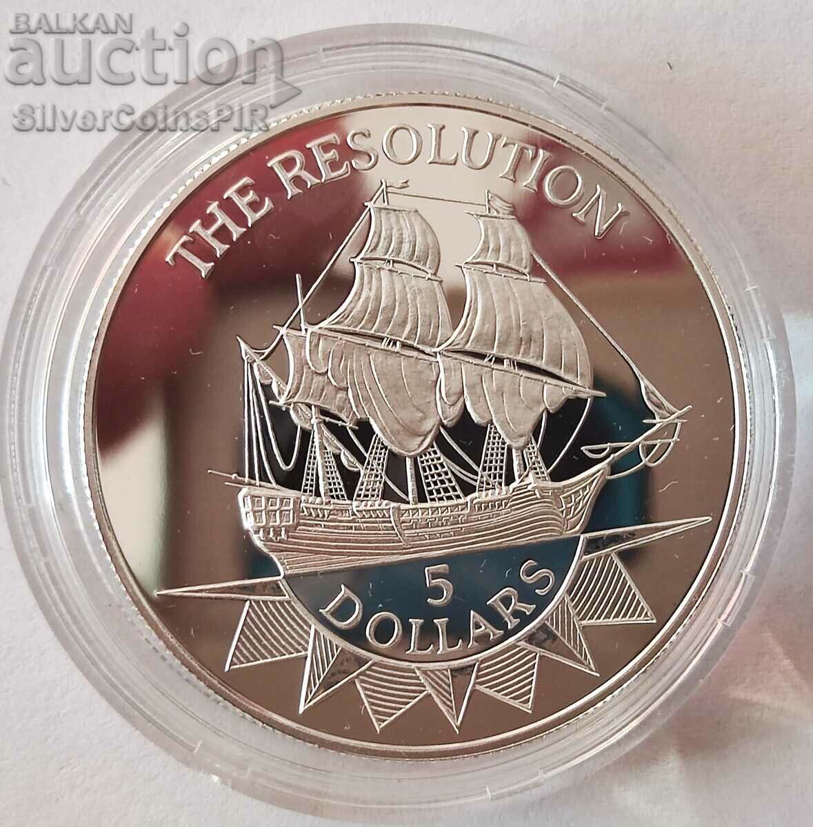 Silver $5 Ship 1996 New Islands