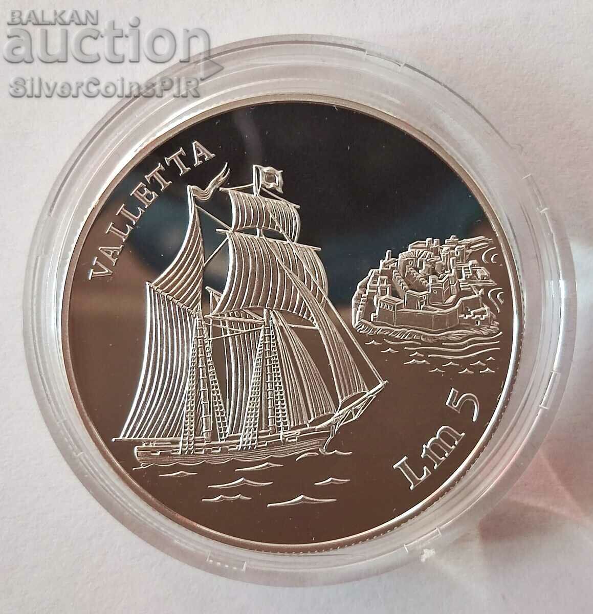 Silver 5 Lira Ship 1994 Malta