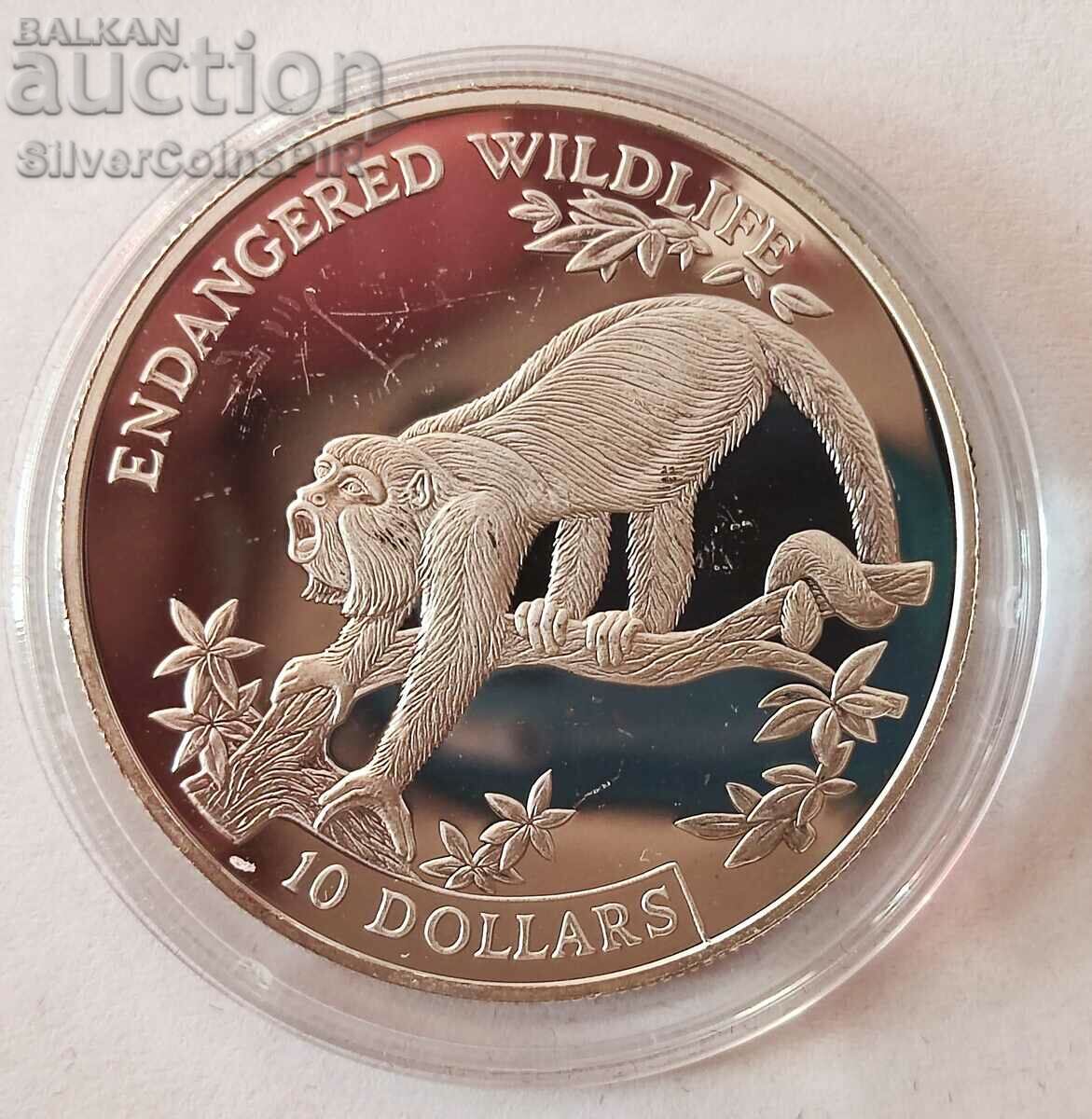 Silver $10 Endangered Animals 1995 Belize