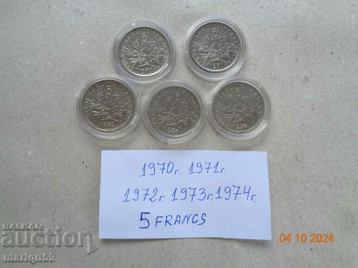 Auction lot of coins 5 francs 1970-1974 Auction lot of coins 5 francs 1970-1974