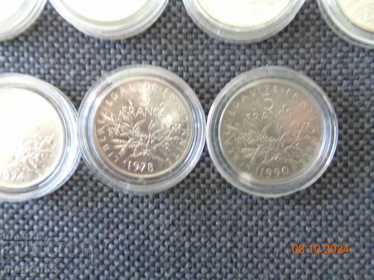 Delivery of lot of coins 5 francs 1970-1990.