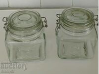 2 glass jars, thick glass for spices, retro.