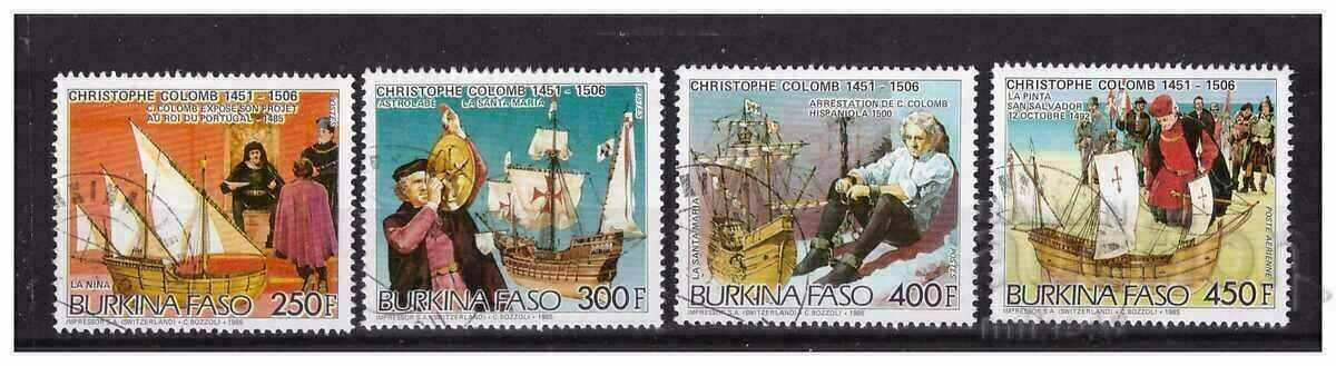 BURKINA FASO 1986 Hr.Columbus 4 stamps stamp series