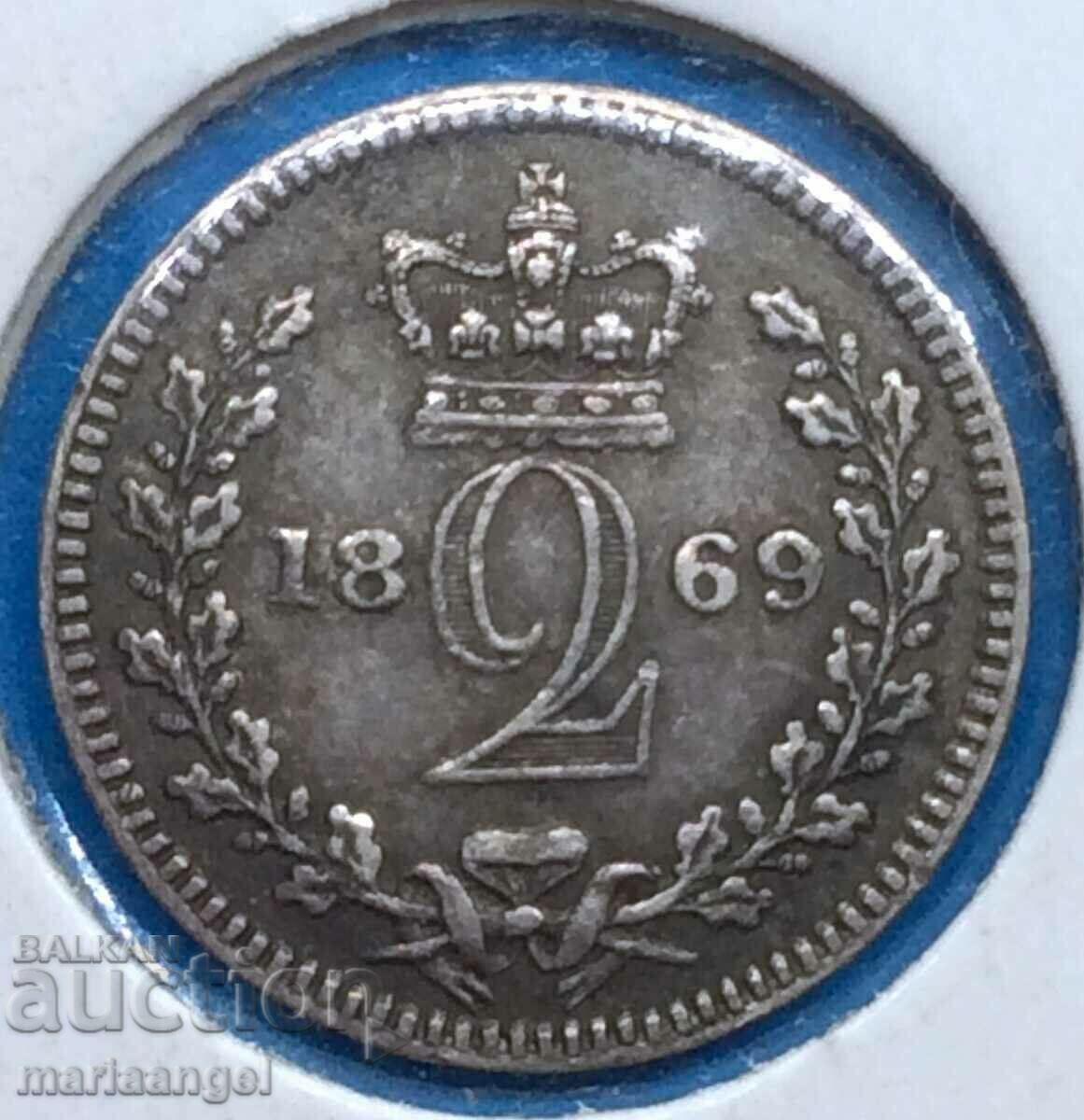 Marea Britanie 2 Pence 1869 Victoria Maundy Silver