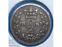 Marea Britanie 2 Pence 1869 Victoria Maundy Silver