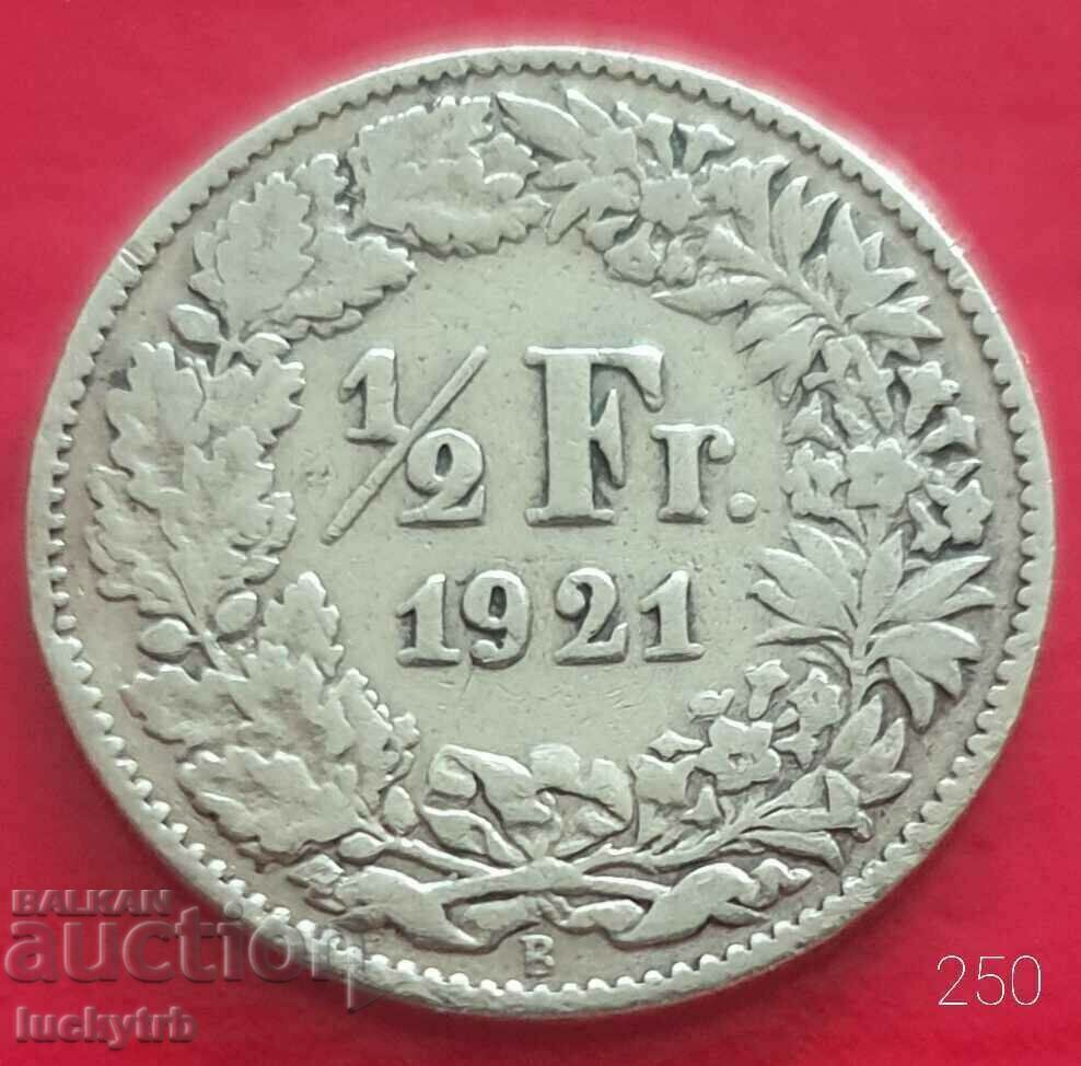 1/2 φράγκο 1921 - Ελβετία - Αργυρό 1/2 φράγκο 1921 - Ελβετία - Αργυρό