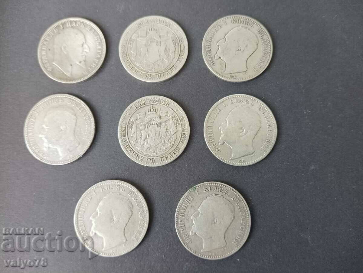 8 silver Bulgarian coins