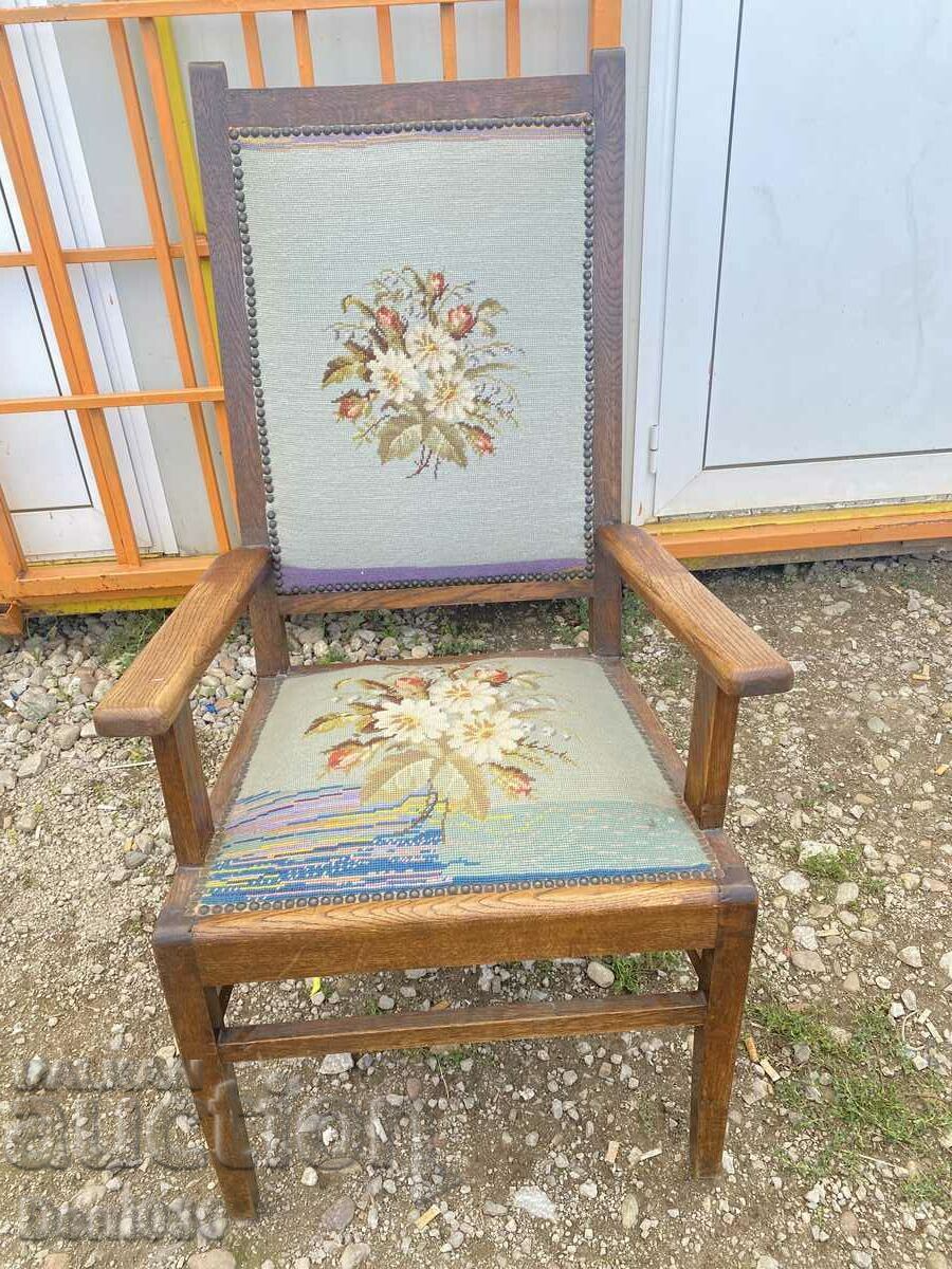 Antique solid chair with hand tapestry embroidery