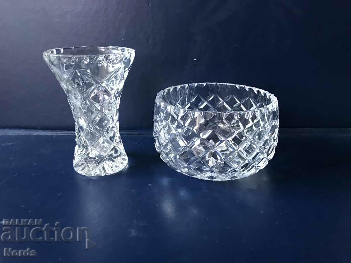 Crystal vase and bowl