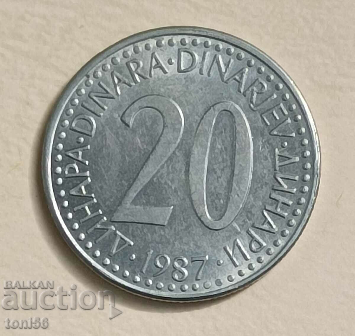 Yugoslavia - 20 dinars 1987 UNC