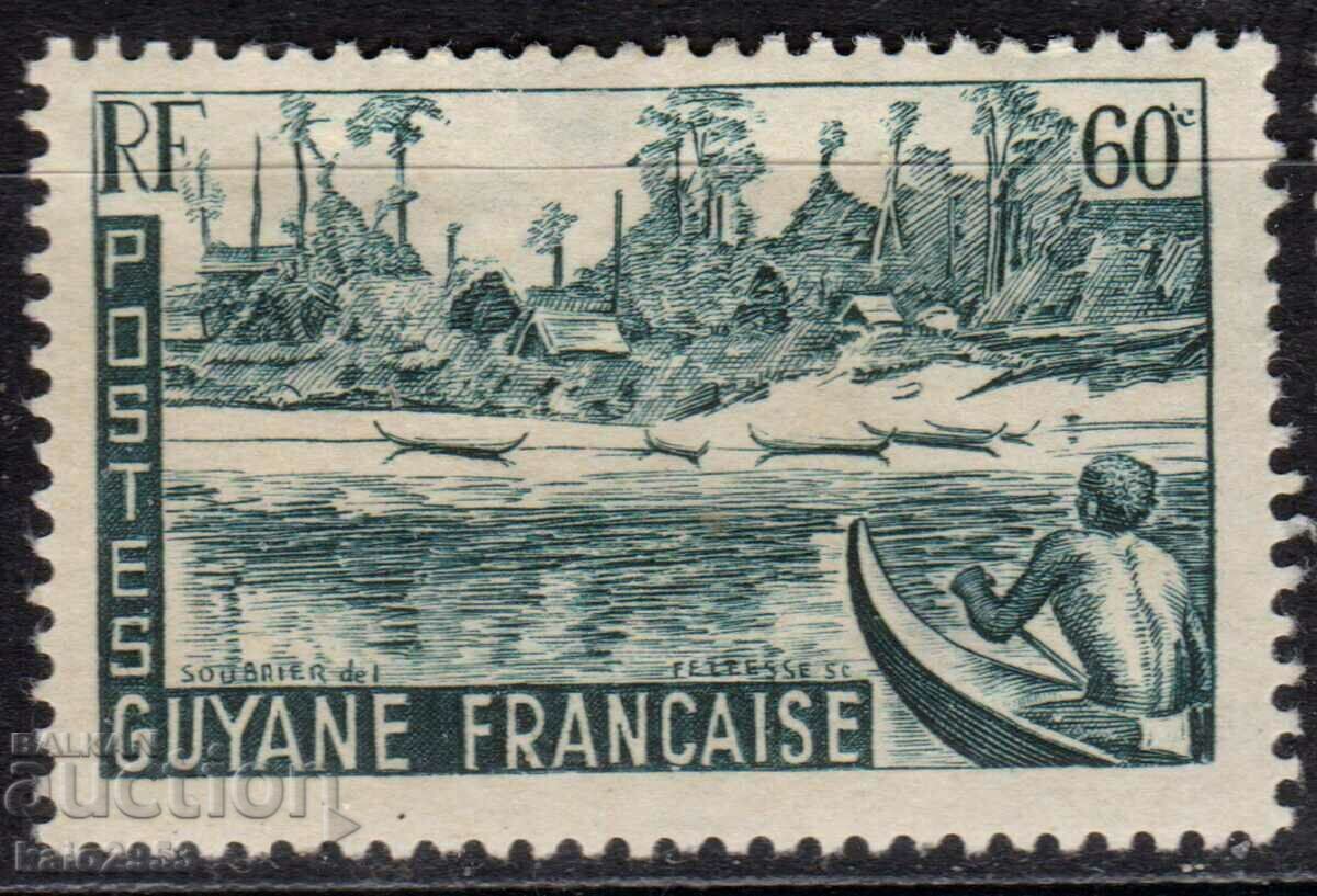 Guyana Franceză-1947-Regular-Barcă lângă sat,MLH