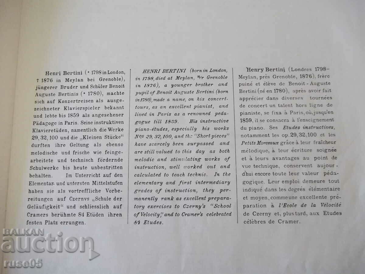 Auction Sheet music for piano "BERTINI - ETÜDEN - Opus 100" - 34 pages. Auction Sheet music for piano "BERTINI - ETÜDEN - Opus 100" - 34 pages.