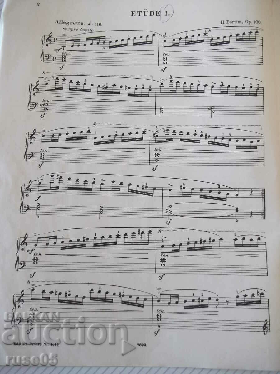 Delivery of Sheet music for piano "BERTINI - ETÜDEN - Opus 100" - 34 pages. Delivery of Sheet music for piano "BERTINI - ETÜDEN - Opus 100" - 34 pages.
