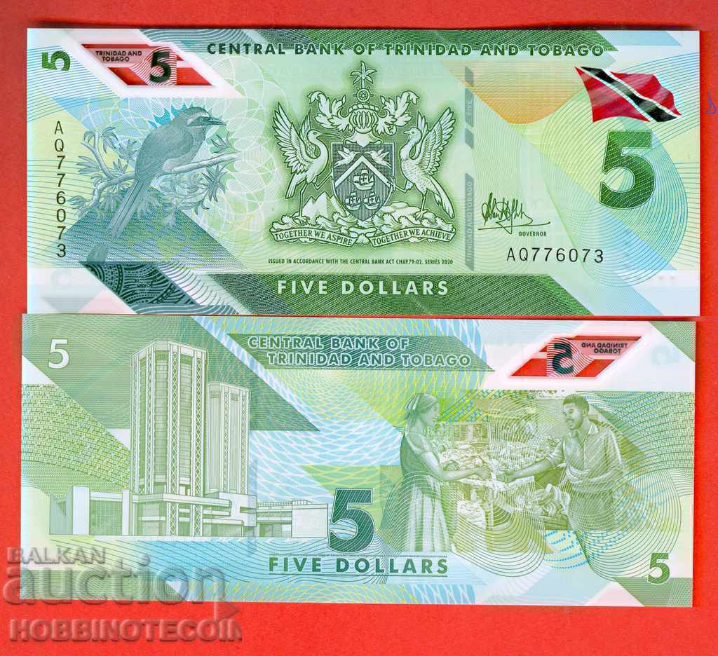 TRINIDAD AND TOBAGO 5 USD TRINIDAD 2020 2021 UNC POLYMER