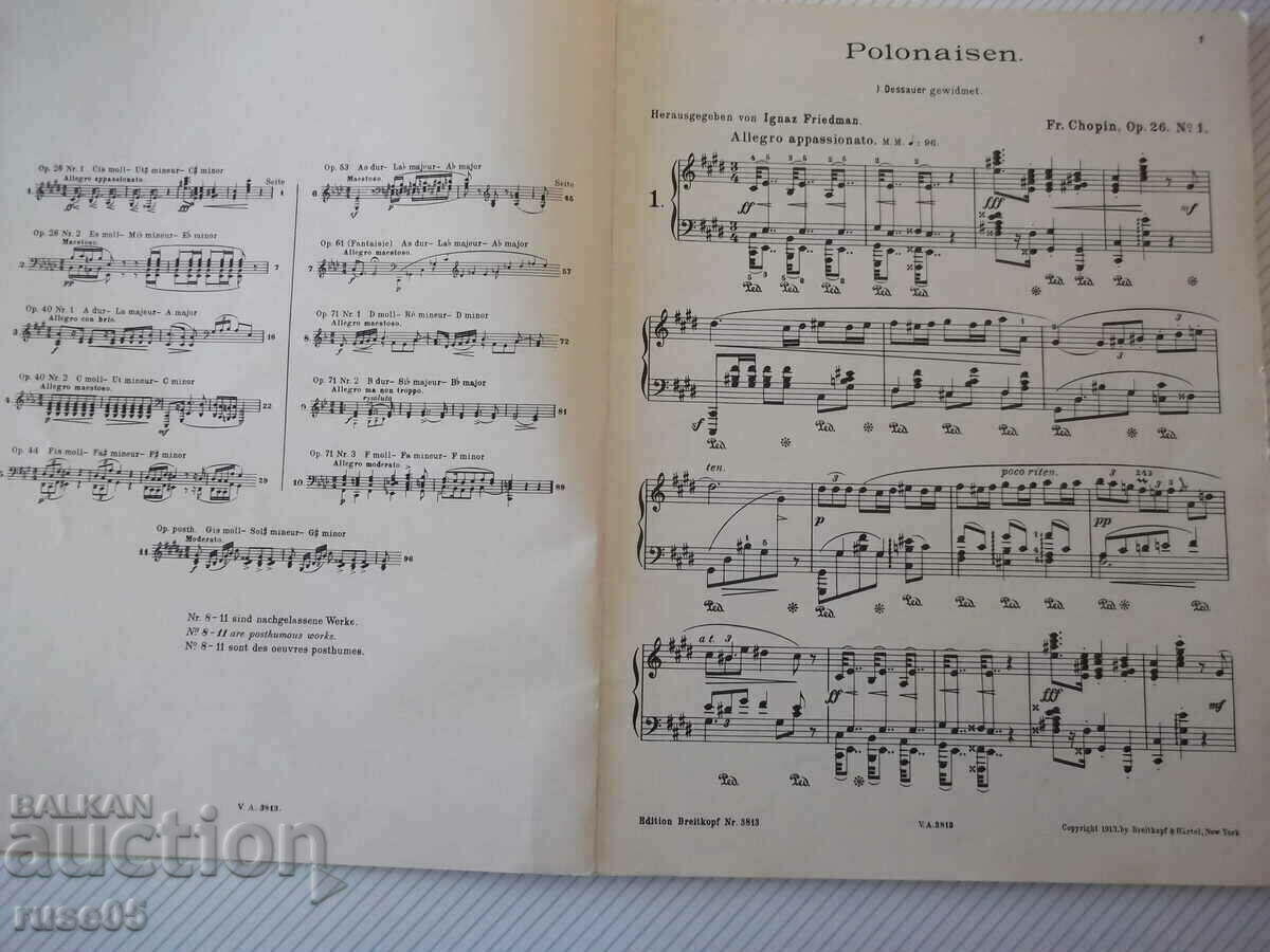 Δημοπρασία Παρτιτούρες πιάνου "CHOPIN - POLONAISEN-Klavier solo" - 102 σελίδες.