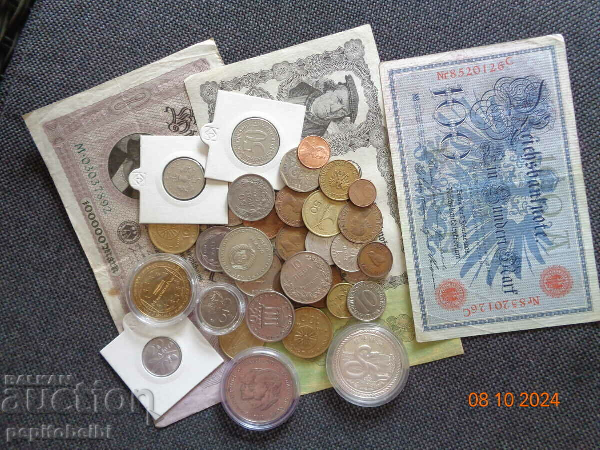 lot 33 coins + banknotes + large coins