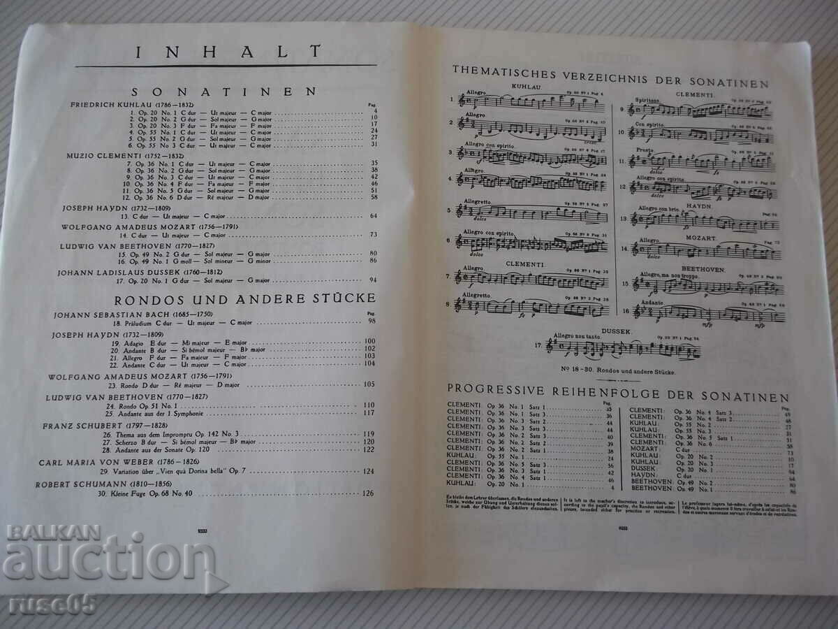 Auction Sheet music for piano "SONATINEN ALBUM-Band I--Nr. 1233a" - 128 pages. Auction Sheet music for piano "SONATINEN ALBUM-Band I--Nr. 1233a" - 128 pages.