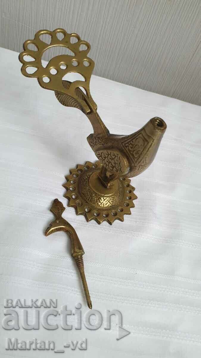 Auction  Old peacock figurine, brass eyeliner flask