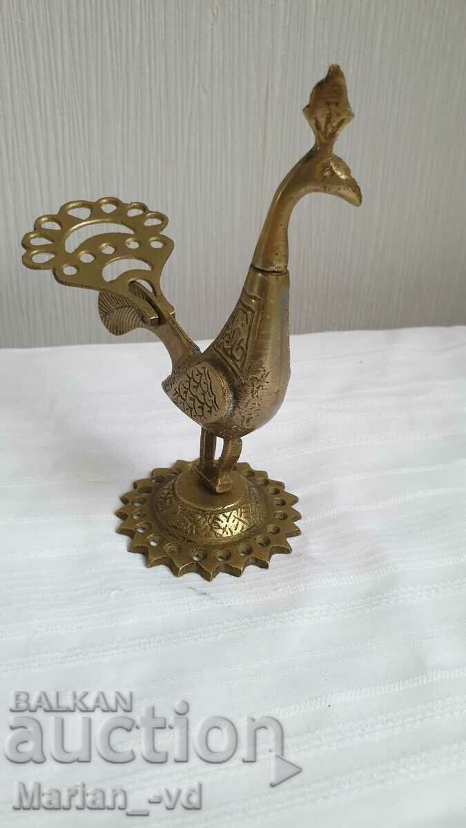 Old peacock figurine, brass eyeliner flask - 6