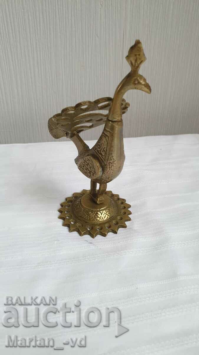 Old peacock figurine, brass eyeliner flask - 7