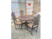 Massive table top set + 4 chairs with beautiful wood carving