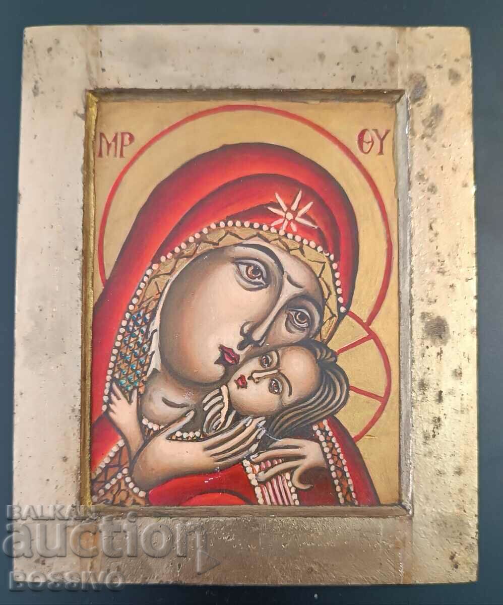 Wooden icon with certificate on the back, BZC