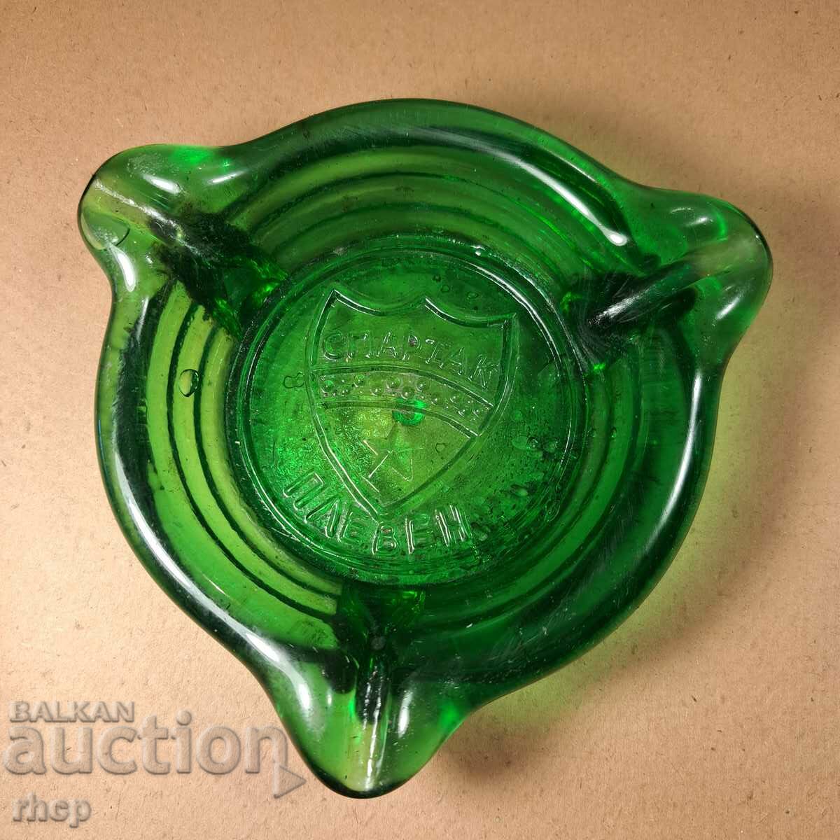 Spartak Pleven football old ashtray green glass