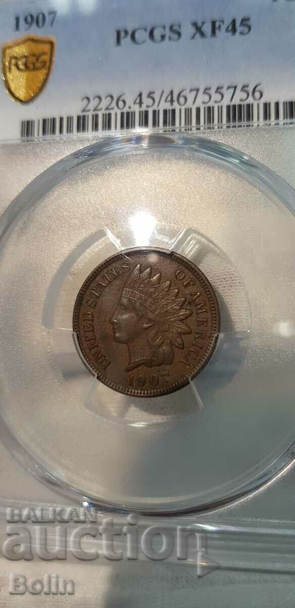 Rare US 1 Cent 1907 XF 45 - Native American with price 290.00 BGN | € 148.27 Rare US 1 Cent 1907 XF 45 - Native American with price 290.00 BGN | € 148.27