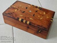 Old inlaid walnut jewelry box NRB