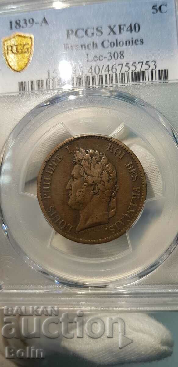 Auction  XF 40 - French Collector Coin 5 Cents 1839 A-France