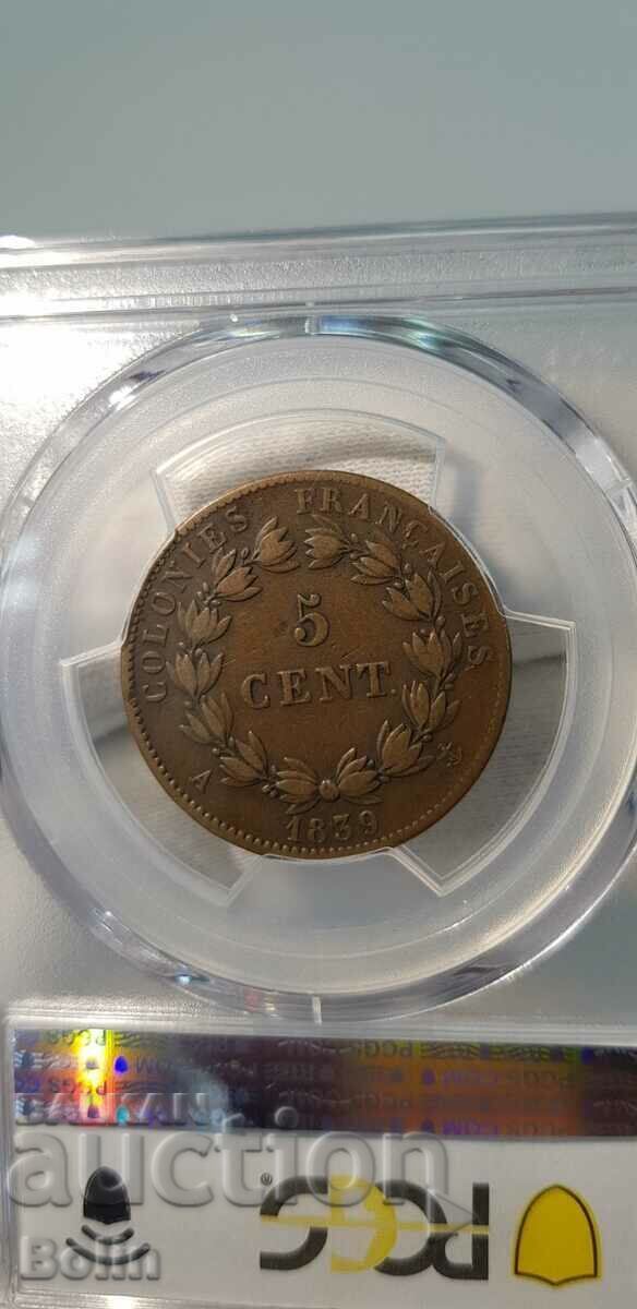 XF 40 - French Collector Coin 5 Cents 1839 A-France - 7