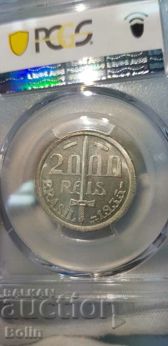 Auction  MS 65 - 2000 Reas Silver Collector Coin - Brazil
