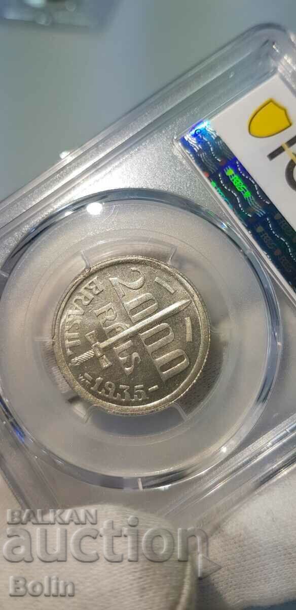 Livrarea MS 65 - Moneda de colecție de argint 2000 Reas - Brazilia