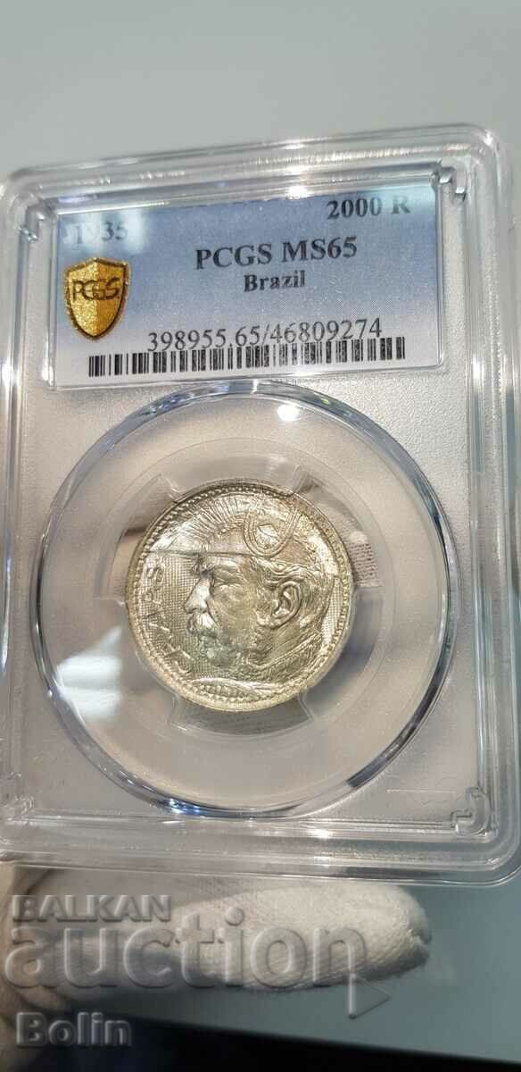 MS 65 - Moneda de colecție de argint 2000 Reas - Brazilia - 5