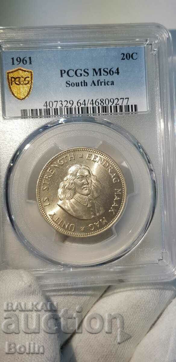 MS 64 - South Africa 20cents Silver Collector Coin 1961 with price 180.00 BGN | € 92.03