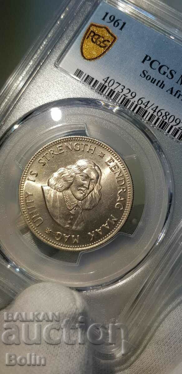 Auction  MS 64 - South Africa 20cents Silver Collector Coin 1961
