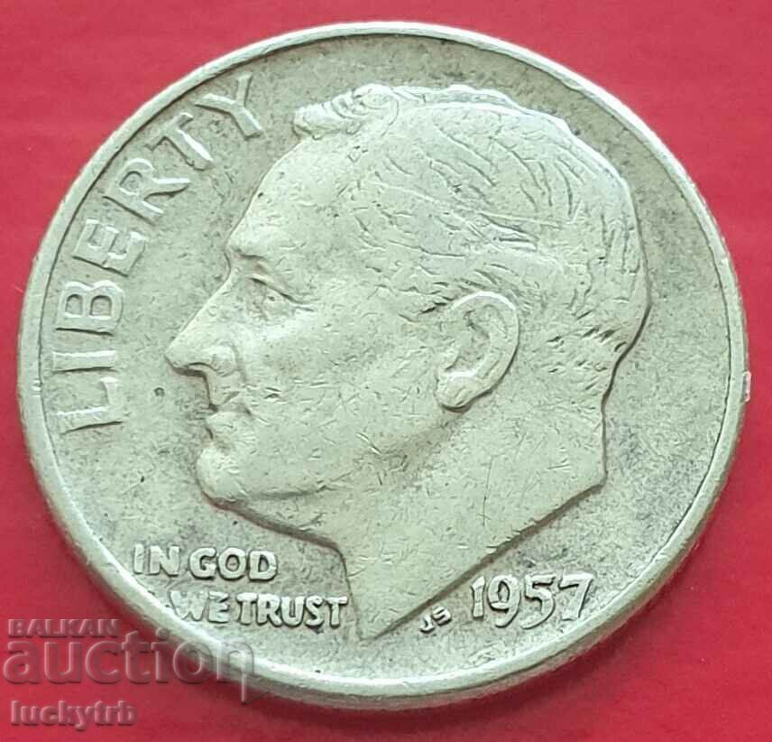 1 dime 1957 "D" - USA - Silver with price 10.00 BGN | € 5.11 1 dime 1957 "D" - USA - Silver with price 10.00 BGN | € 5.11