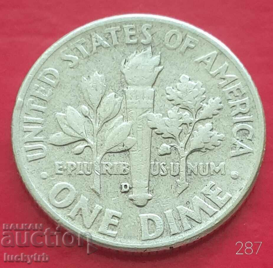 1 dime 1957 "D" - SUA - Argint