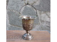 antique silver plated sugar bowl with spoon holder