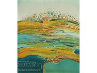 Abstract landscape painted silk batik