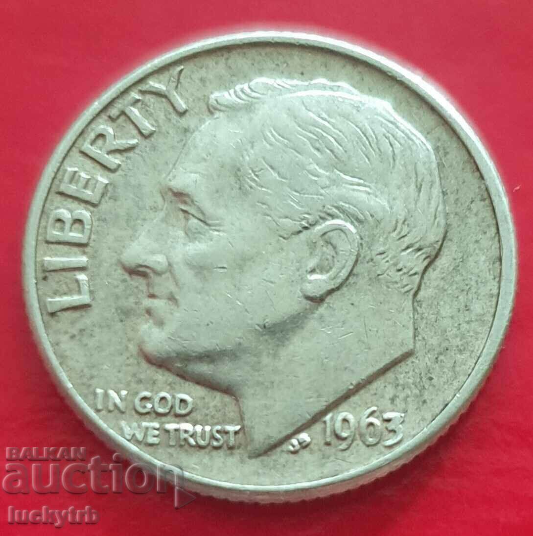 1 dime 1963 "D" - USA - Silver with price 10.00 BGN | € 5.11