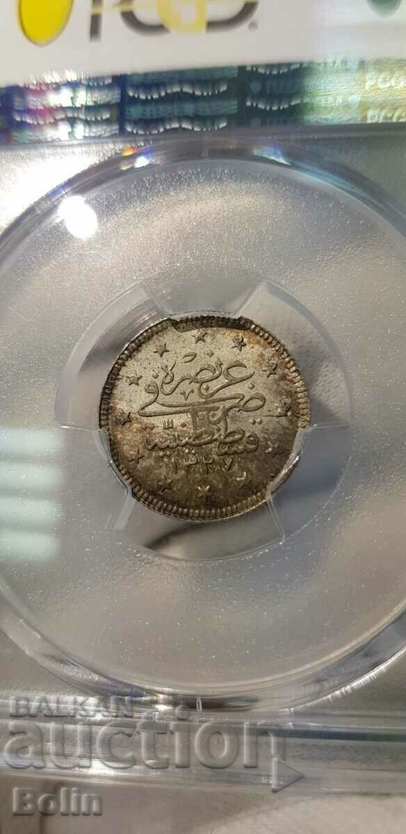 MS 64 - Moneda turcească de argint, 2 Kurush otomană - 1912 - 5