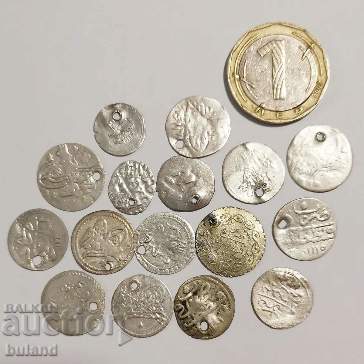 LOT of 16 Silver Ottoman Coins Turkey Turkish Akce Para