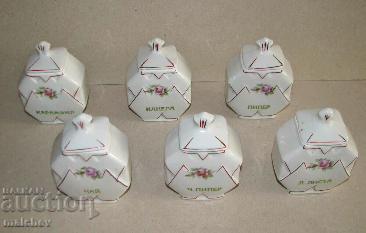 Lot of 6 porcelain spice jars 10cm, excellent