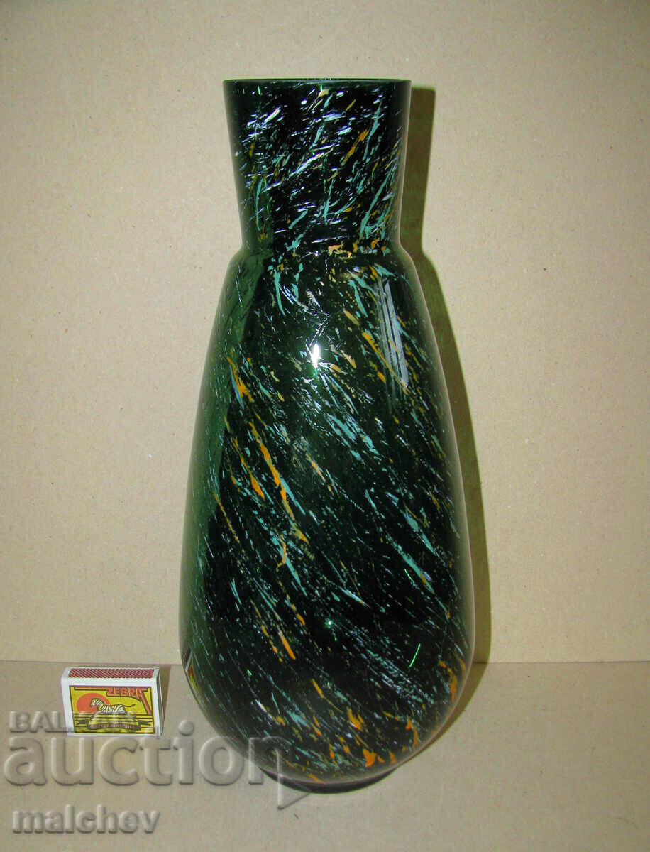 Old hand blown green glass vase 38 cm, excellent