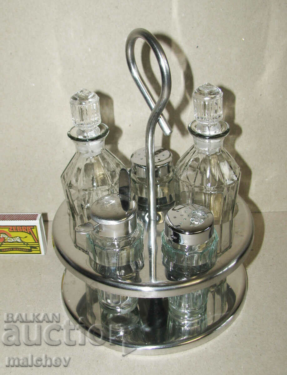 Spice set, olive oil holder, metal glass holder